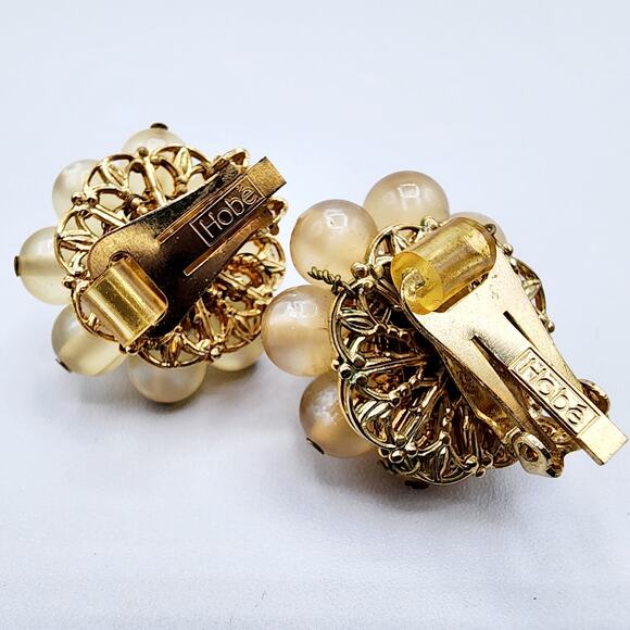 Hobé Vintage Bead Cluster Earrings Lucite & Lampwork Glass - Picture 4 of 6